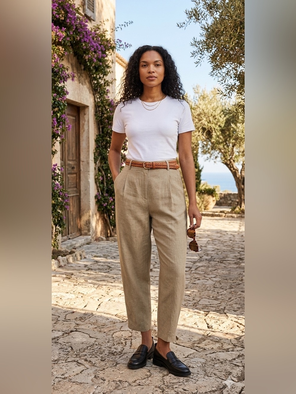 Frank and Oak The Amelia Balloon Fit Pant in Tan Size 10 Coastal,Linen Blend